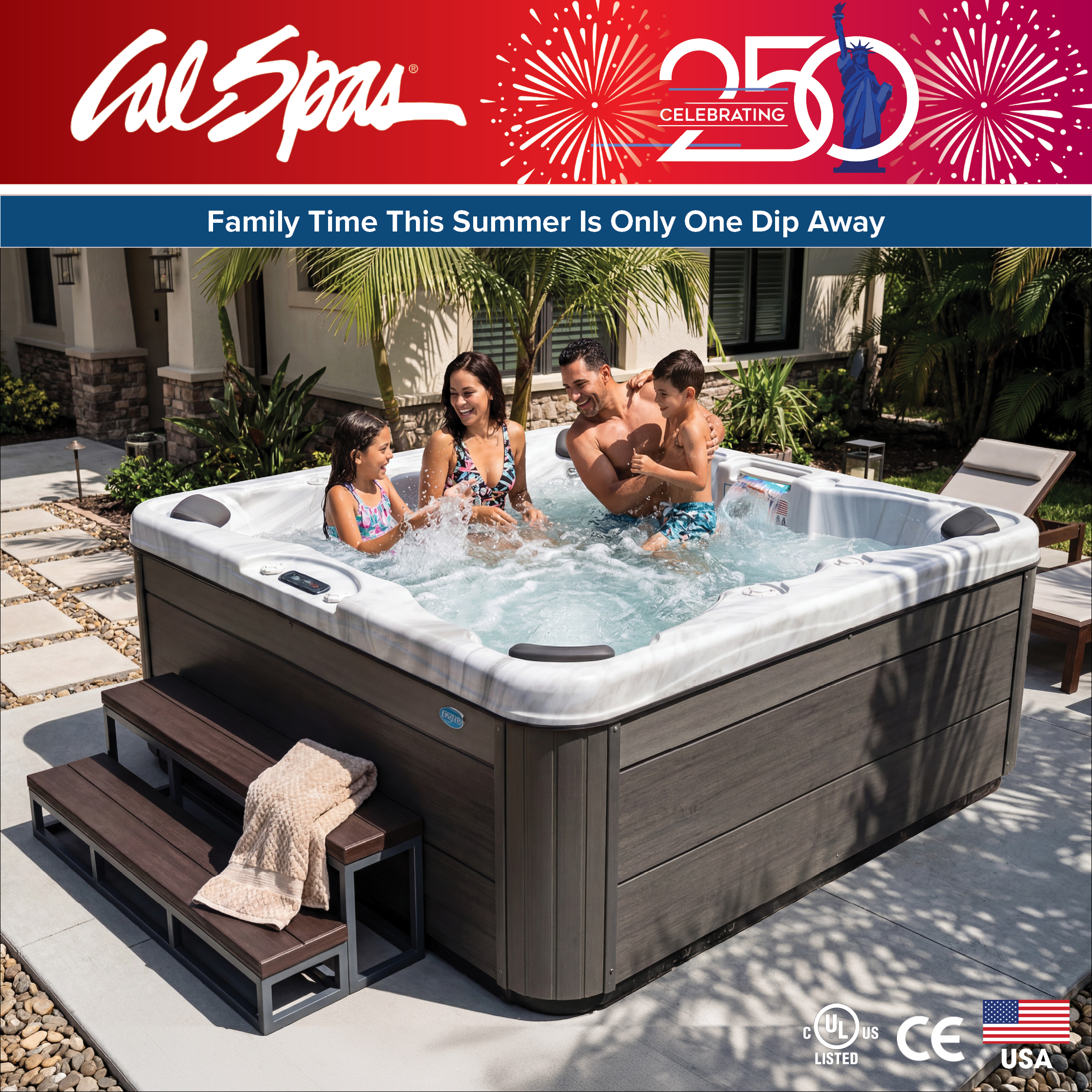 Calspas hot tub being used in a family setting - Pueblo